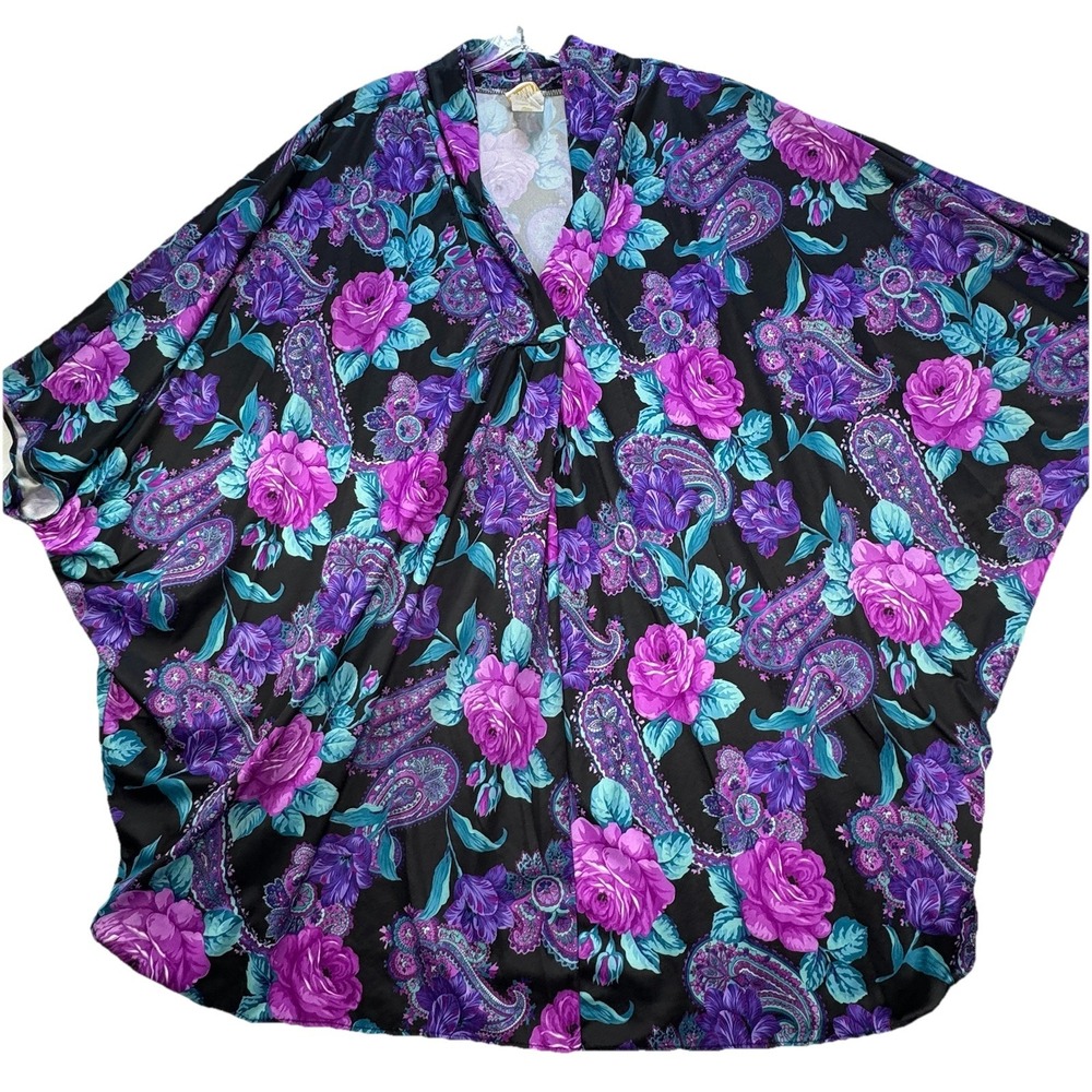 Vintage Roamans Plus Size 4X / 5X Purple Paisley Blouse Made In USA Boho Peasant